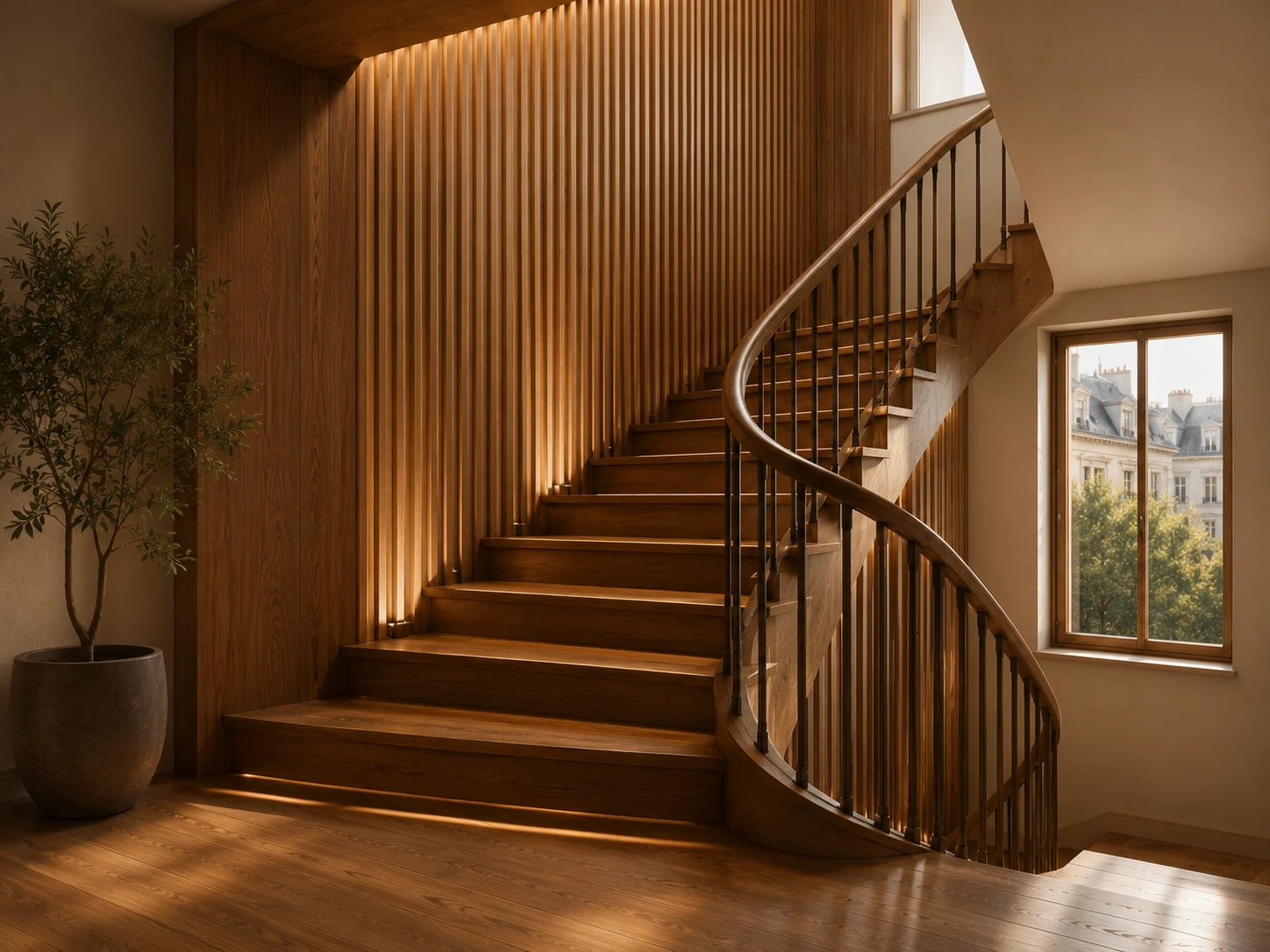 Escalier et menuiserie intérieure en bois massif dans une maison de caractère