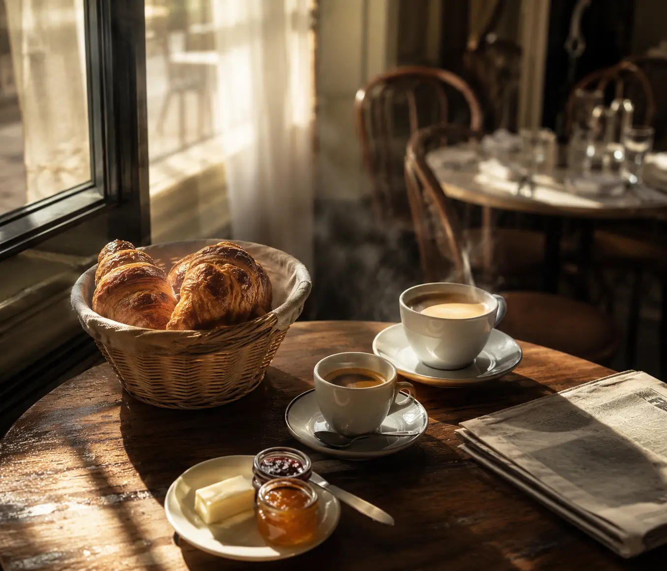 Croissants tièdes et café du matin