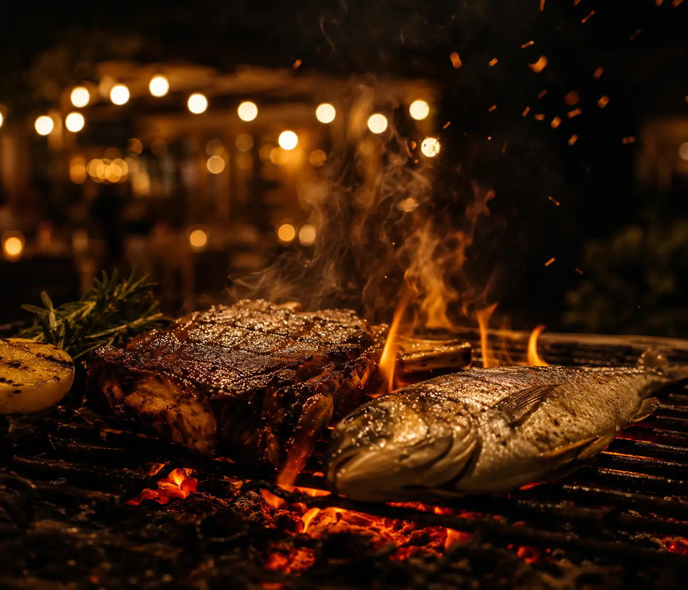 Grillades à la braise le soir