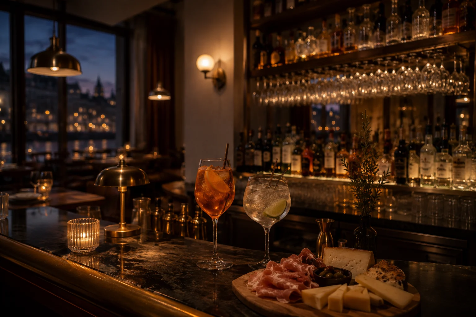 Bar de la brasserie en afterwork, cocktails et planches à partager