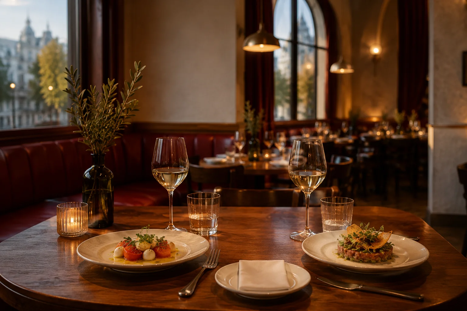 Table dressée pour un déjeuner d'affaires dans la brasserie