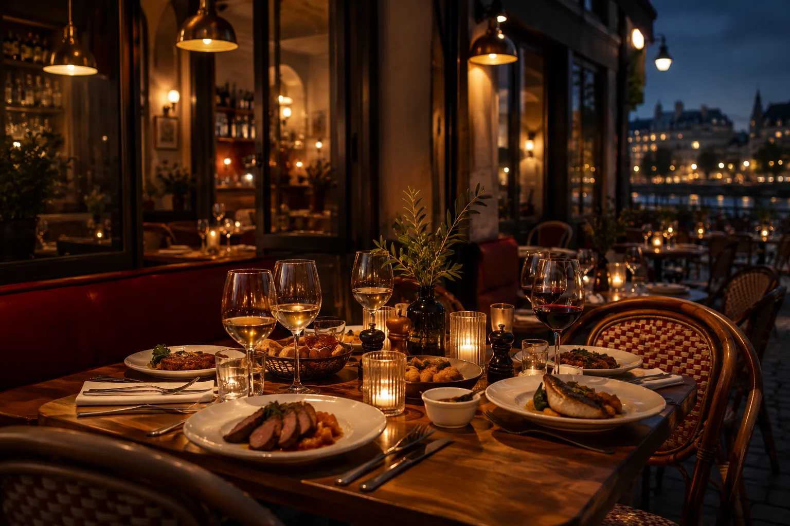 Ambiance conviviale d'un dîner entre amis à la brasserie