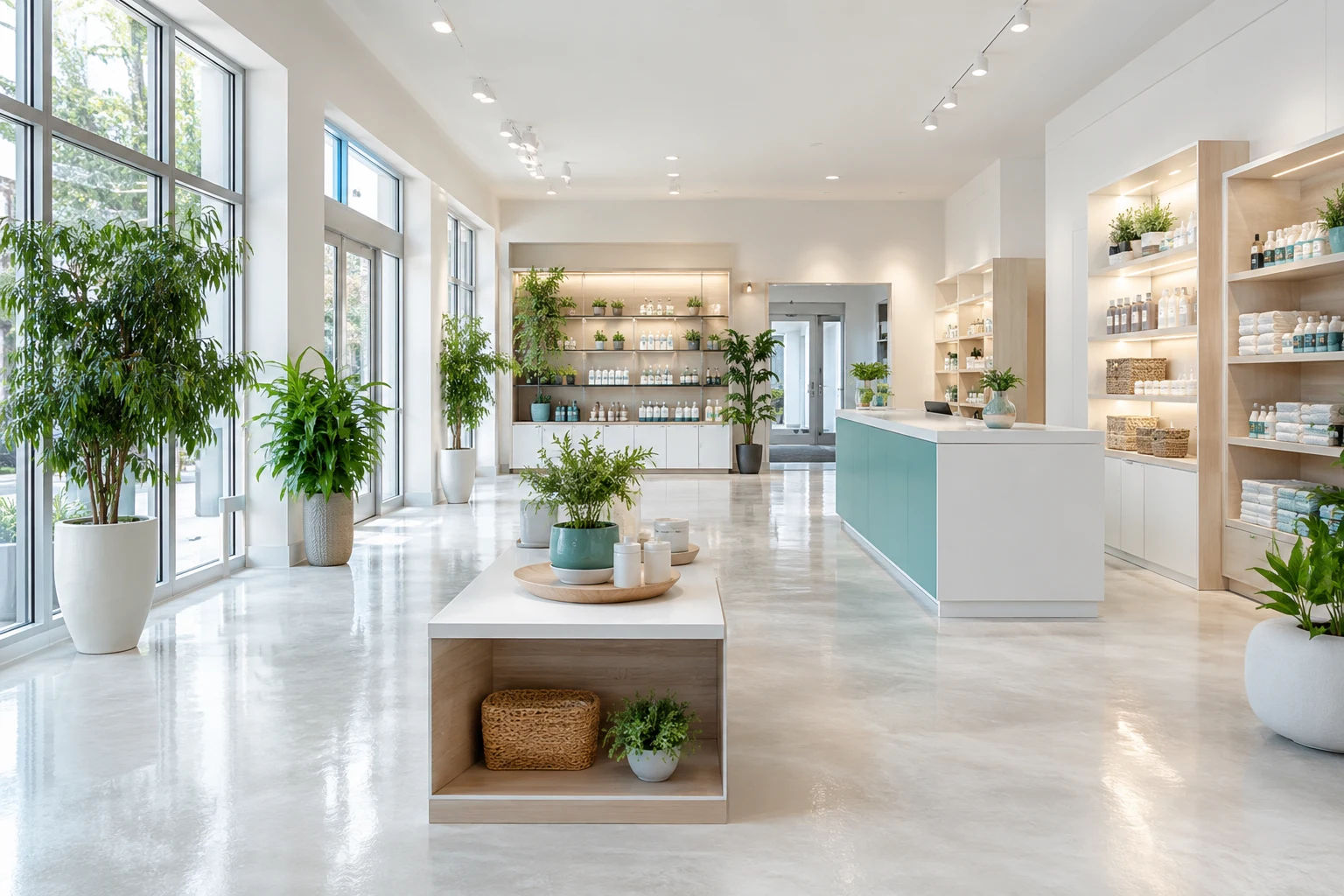 Espace commercial impeccable, surfaces et vitrines nettes