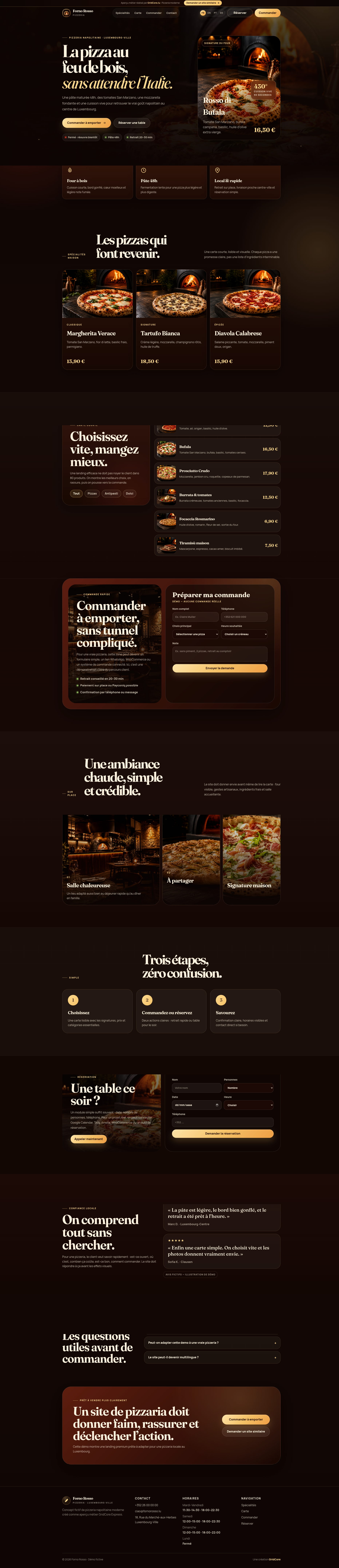 Aperçu pizzeria Forno Rosso avec menu et commande