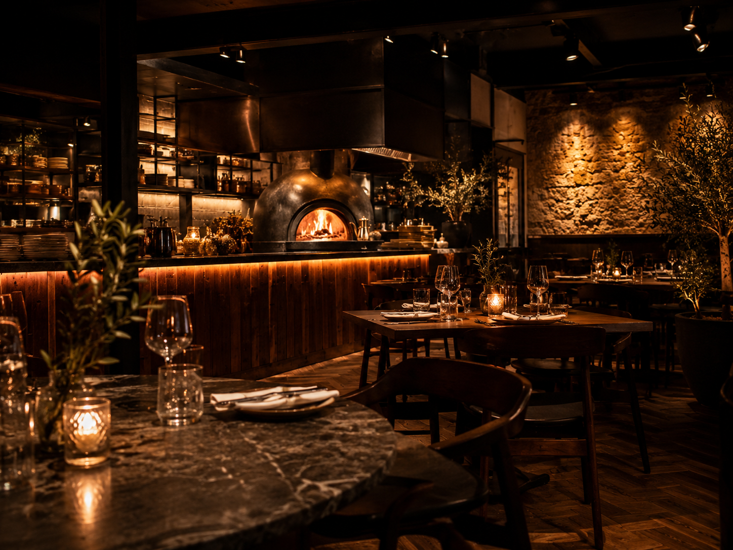 Salle chaleureuse d’un restaurant italien