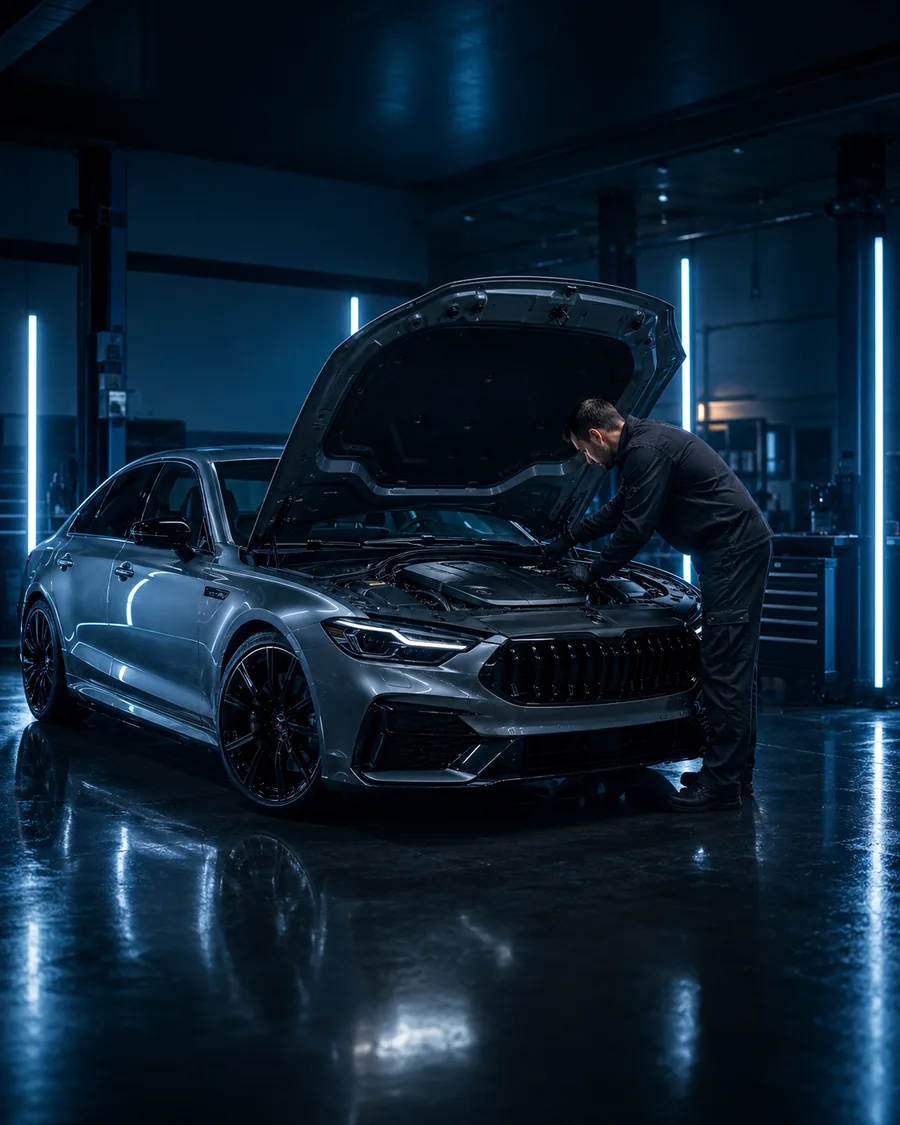 Voiture en atelier pour une révision