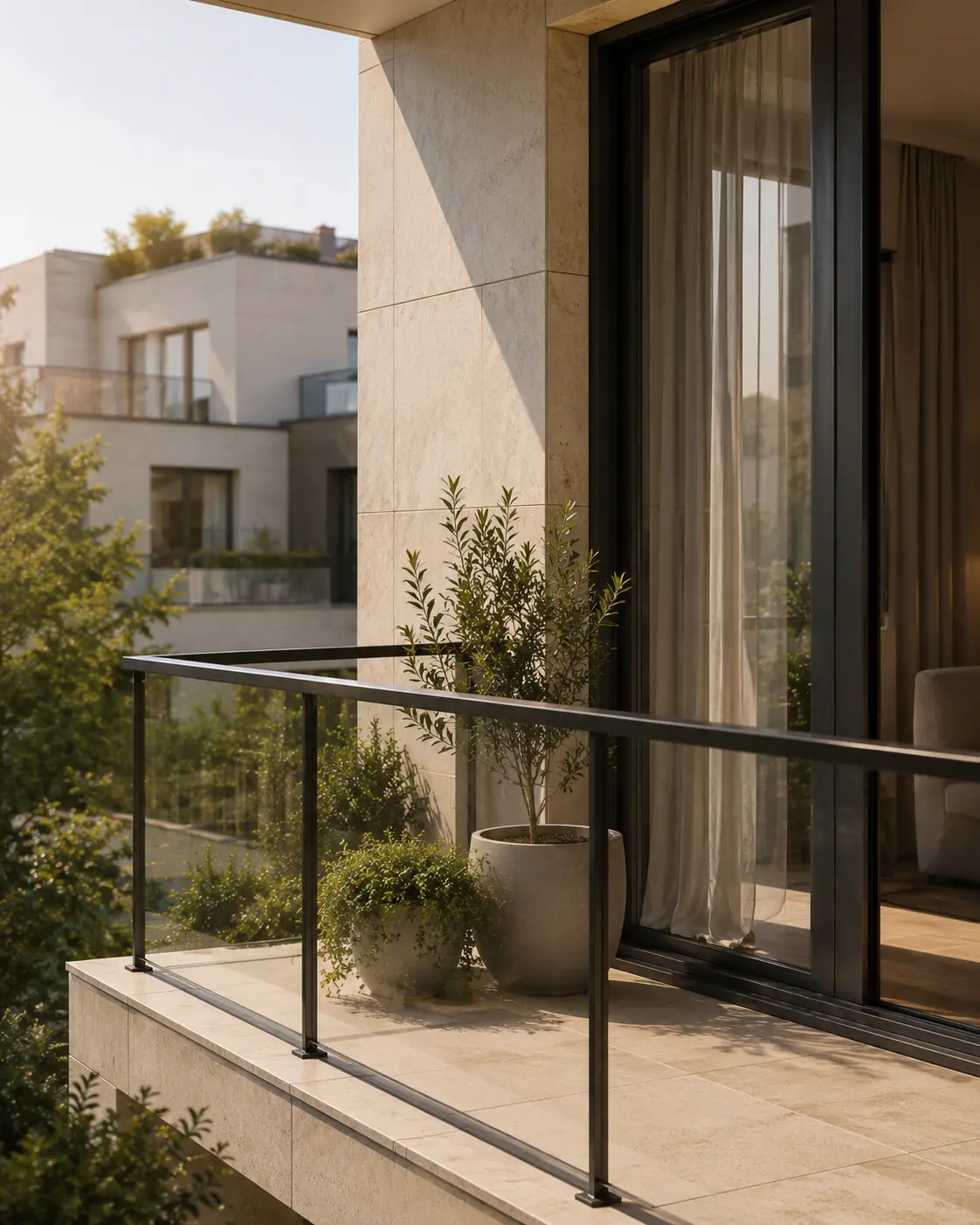 Détail d’un balcon baigné de lumière