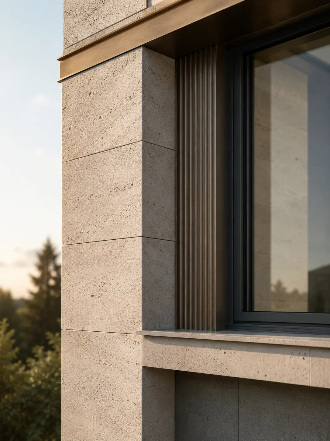 Détail de façade en pierre d’une résidence contemporaine