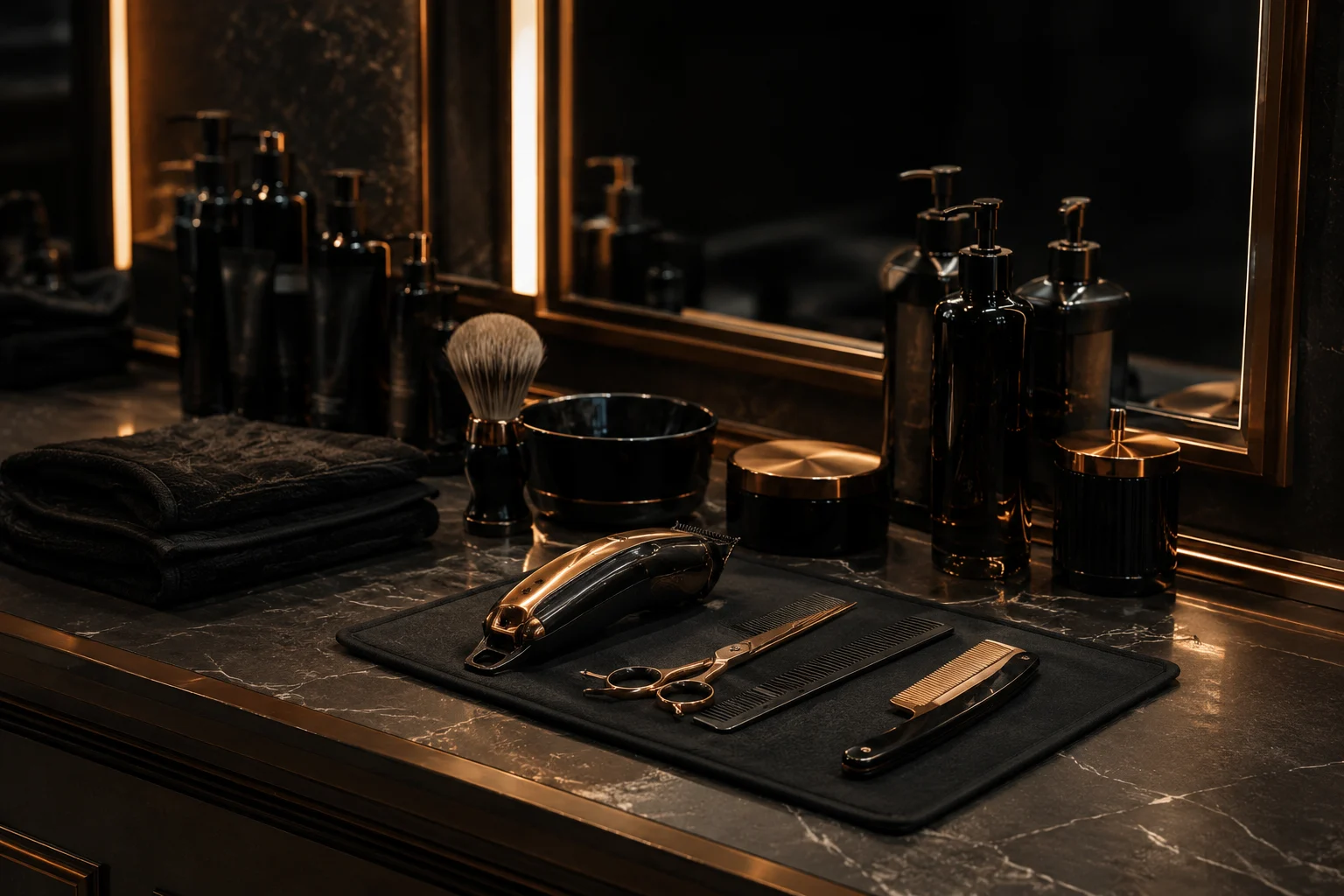 Outils de barbier disposés avec soin pour la finition.
