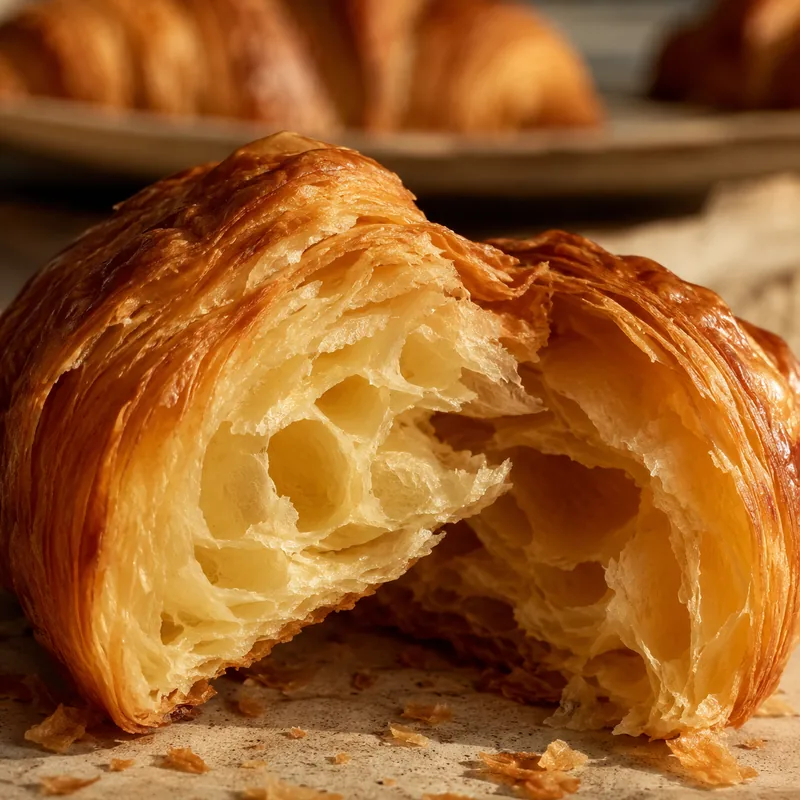 Croissants au beurre dorés et feuilletés