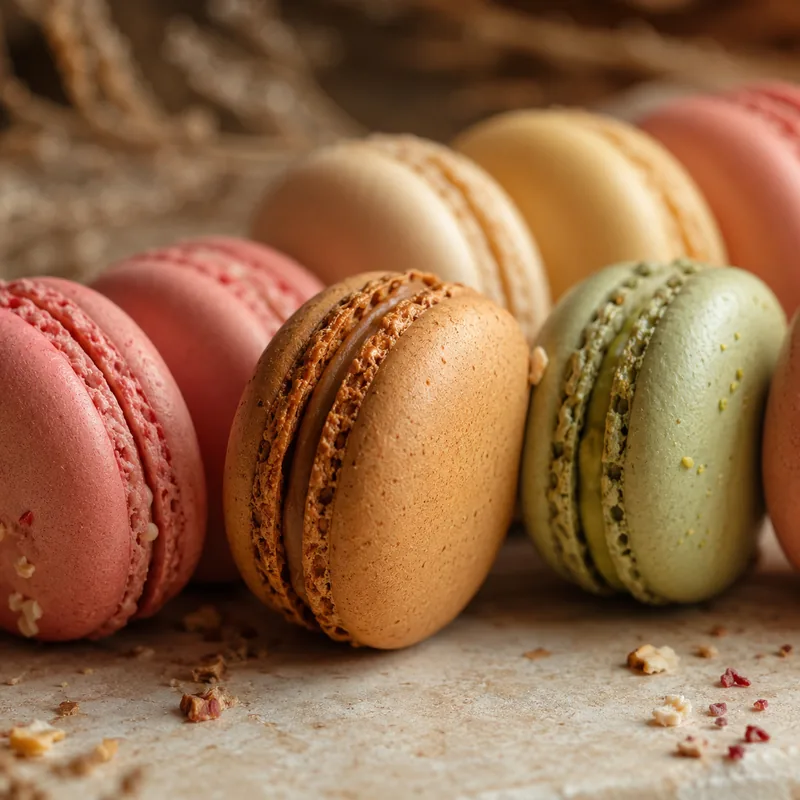 Macarons colorés alignés