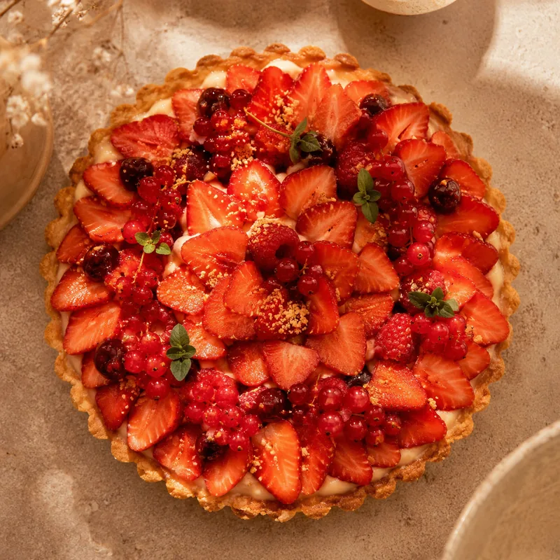 Tarte aux fruits frais, vue de dessus