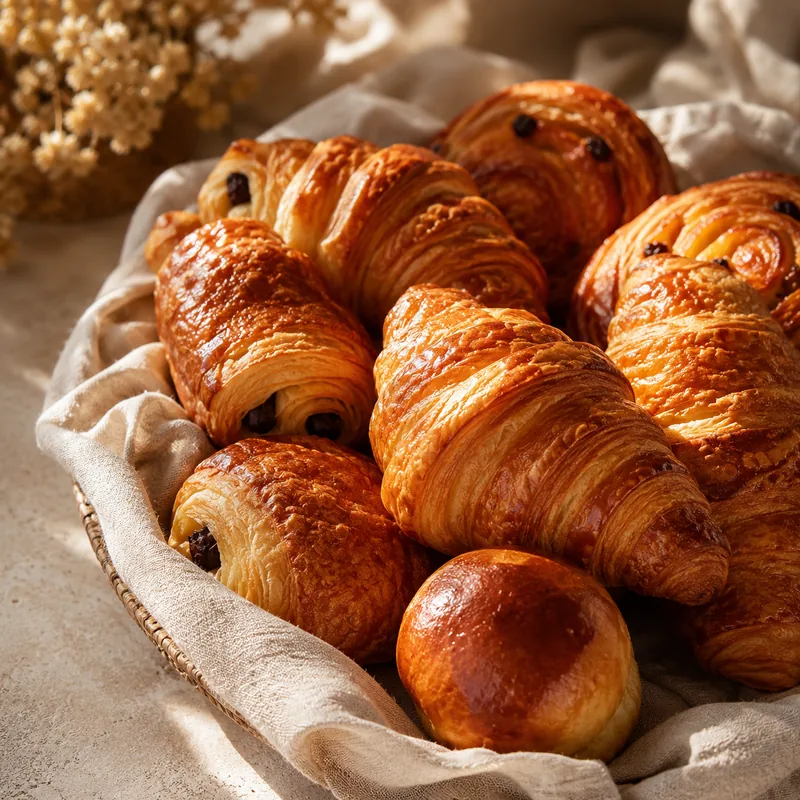 Croissants et pains au chocolat dorés
