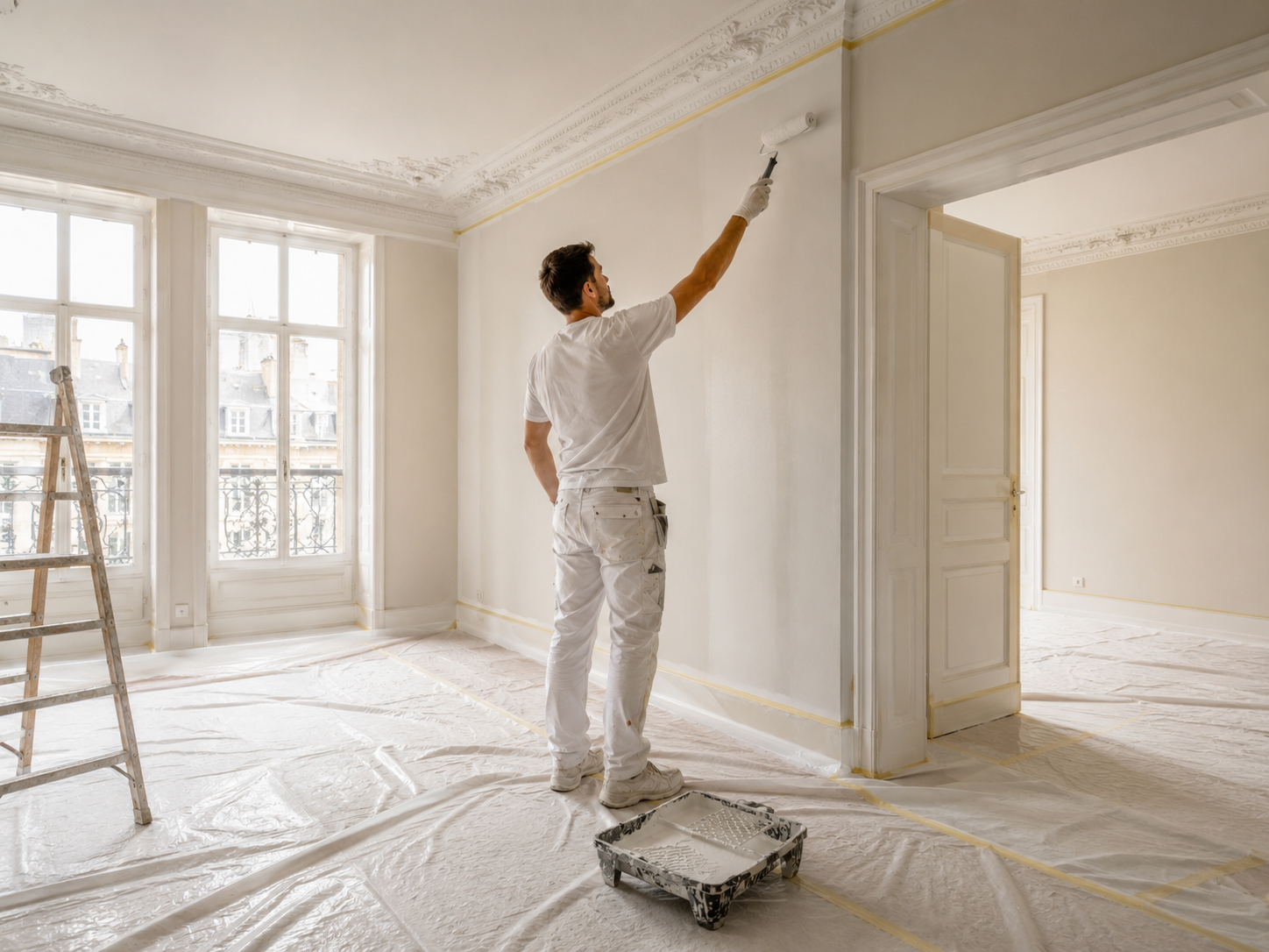 Protected interior painting worksite