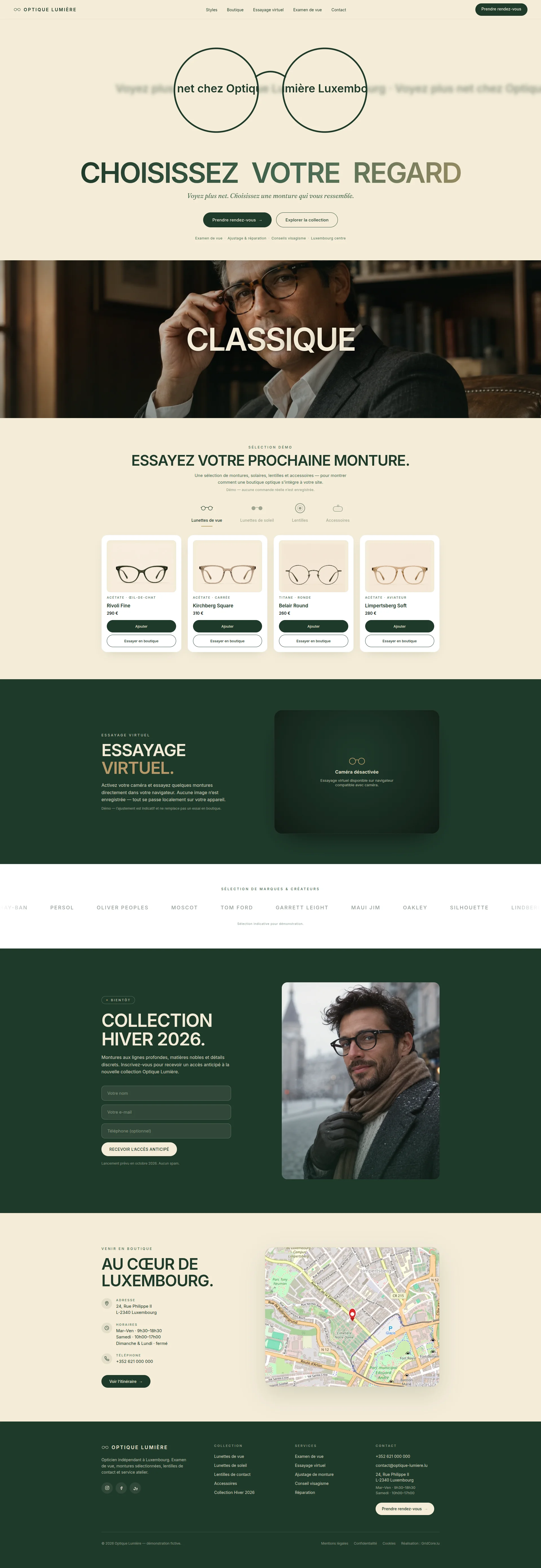 Aperçu Optique Lumière pour opticien premium avec boutique et essayage virtuel