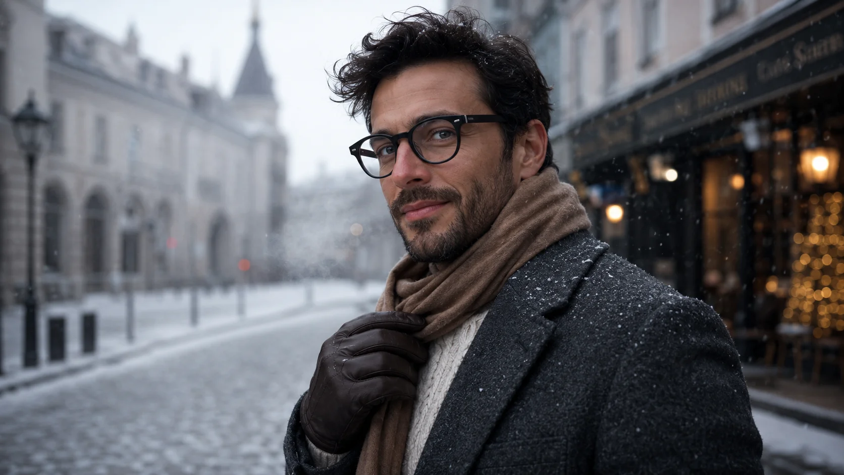 Homme portant des lunettes premium pour la Collection Hiver 2026 Optique Lumière