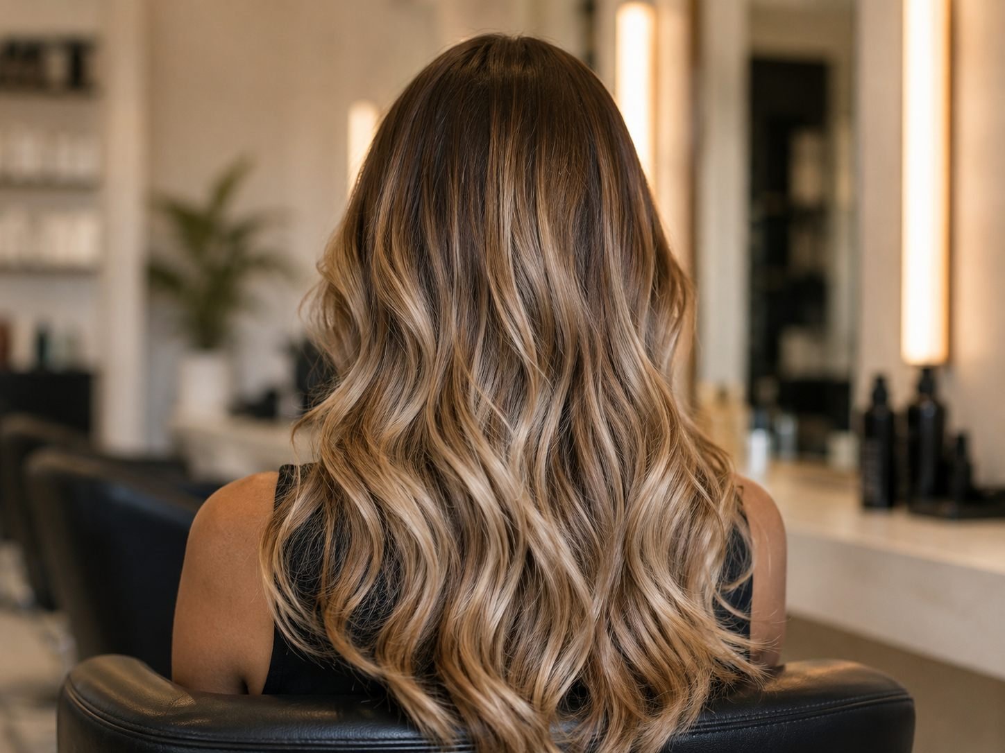 Après : balayage lumineux réalisé au salon
